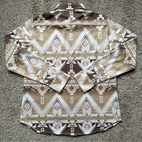 KNIT OXFORD TAUPE WOMENS SIZE XL WESTERN TRIBAL BUTTON UP DOWN LONG SLEEVE BROWN - Picture 2 of 6